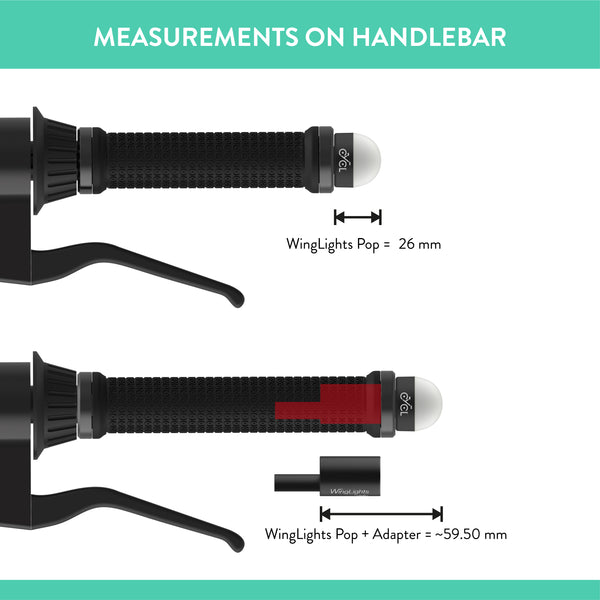 A diagram illustrating the measurements on a Winglights POP handlebar, specifically for bicycles by CYCL.