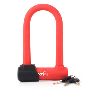 A CYCL Red Lock, a U-Lock with a hardened steel casing and key attachment.